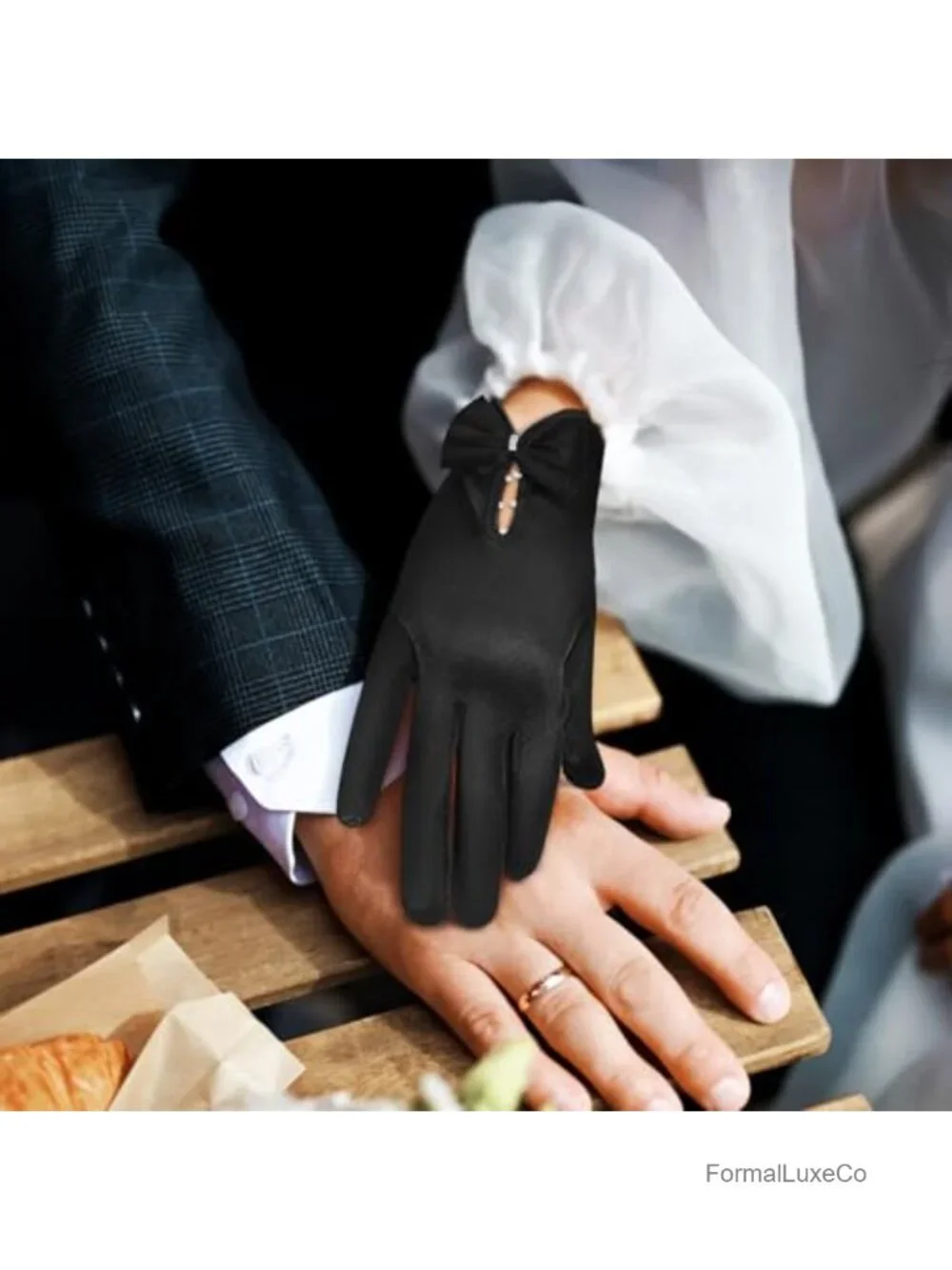 Black Satin Wedding Gloves Wrist Length Formal Bridal Accessory